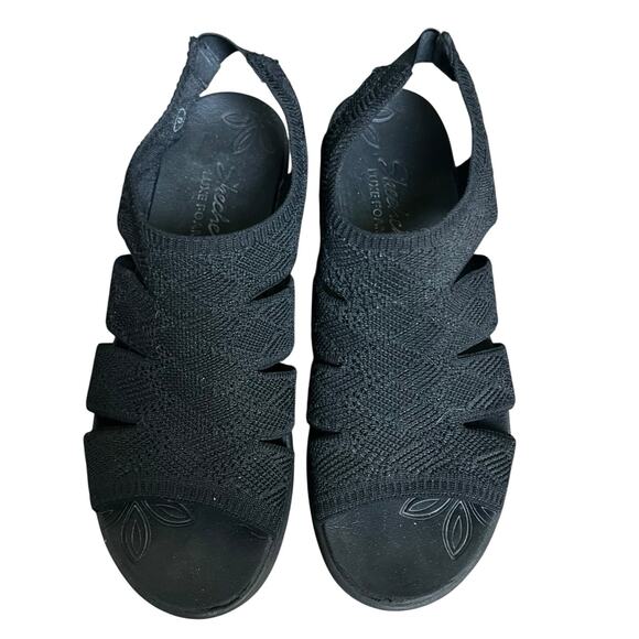 Skechers Black Pier Lite Wedge Knit Sandals Size 8 - Picture 2 of 12